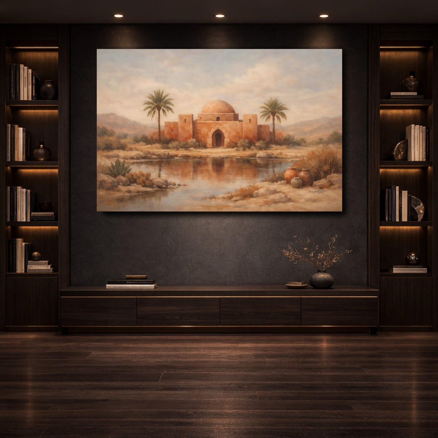 Mockup 3. Vintage Oasis Dome Ochre Desert shown as stretched canvas wall art