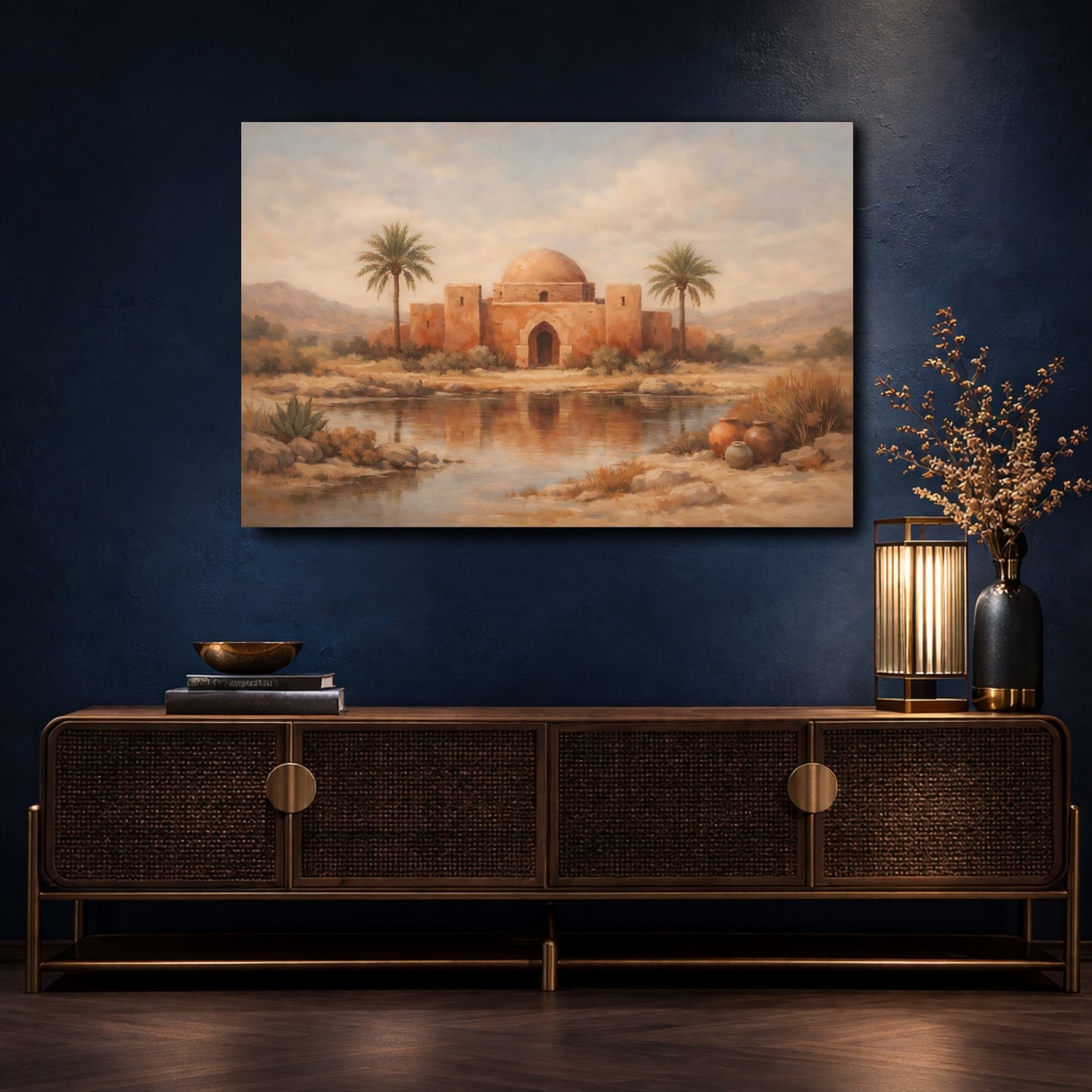 Mockup 4. Vintage Oasis Dome Ochre Desert shown as stretched canvas wall art