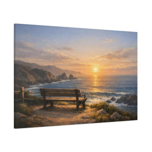 Main Mockup. Vintage Ocean Overlook shown as stretched canvas wall art