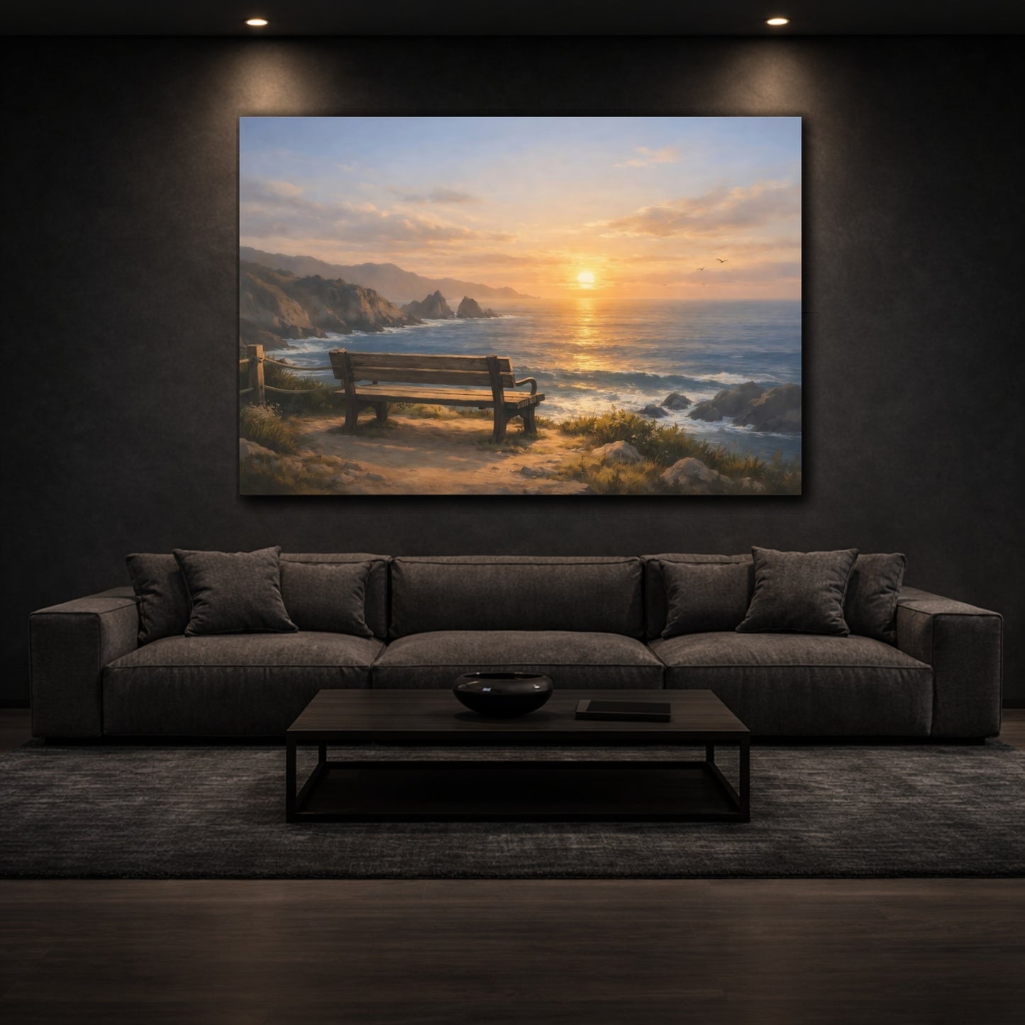 Mockup 2. Vintage Ocean Overlook shown as stretched canvas wall art