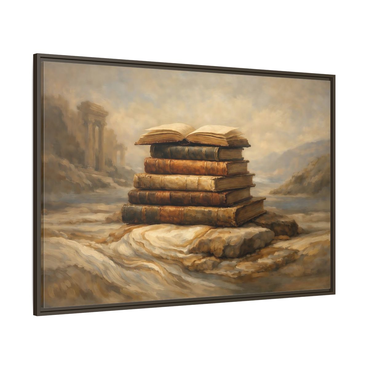 Main Mockup. Vintage Old Books Brown Books shown as stretched canvas wall art
