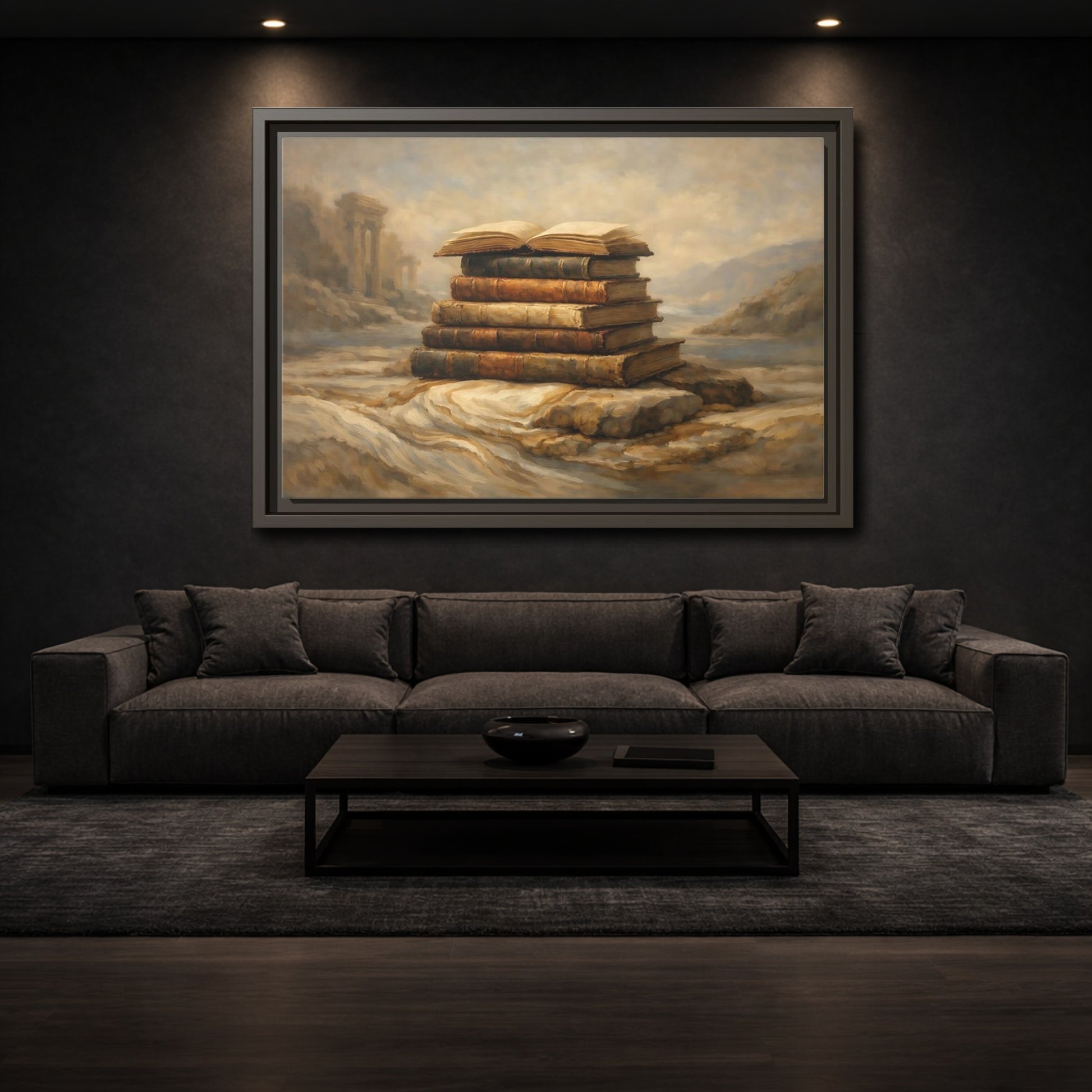 Mockup 2. Vintage Old Books Brown Books shown as stretched canvas wall art
