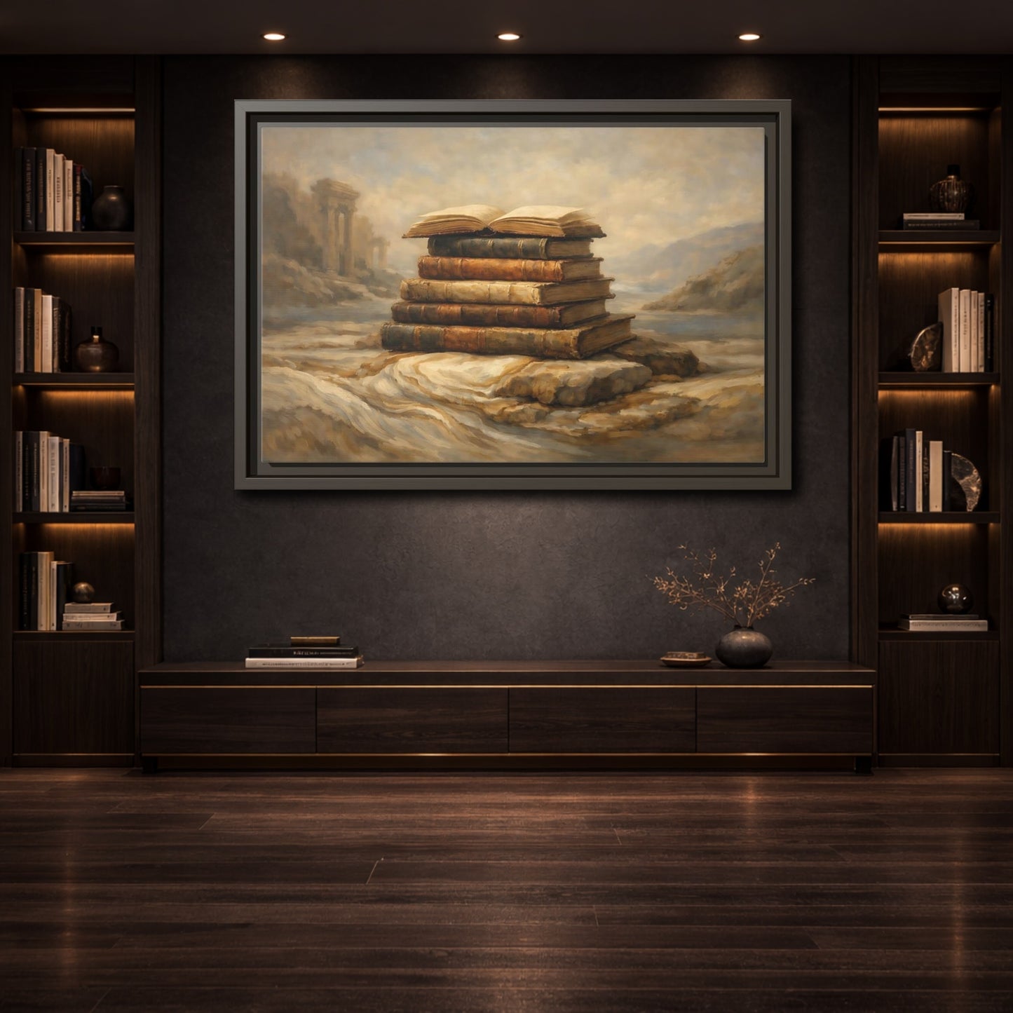 Mockup 3. Vintage Old Books Brown Books shown as stretched canvas wall art