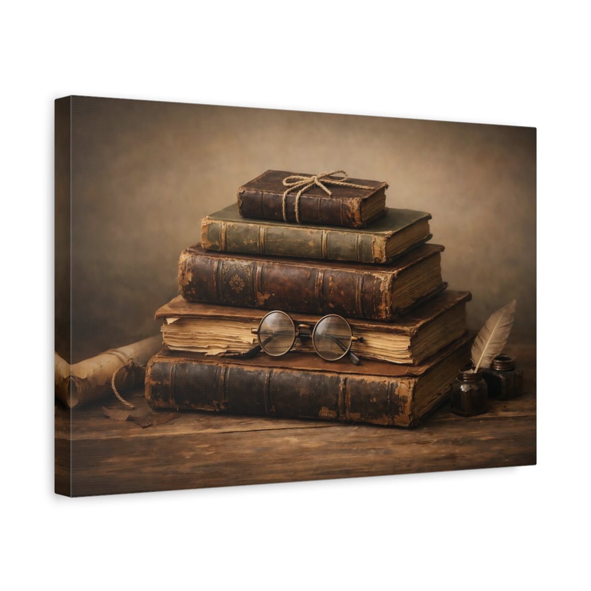Vintage Old Books Stack - Canvas Wall Art Print - YesArtYes