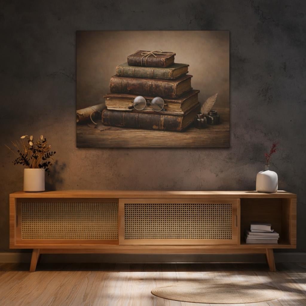 Vintage Old Books Stack - Canvas Wall Art Print - YesArtYes