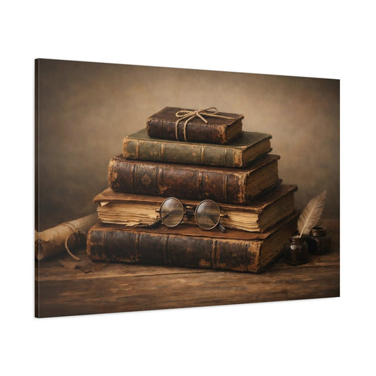 Vintage Old Books Stack - Canvas Wall Art Print - YesArtYes