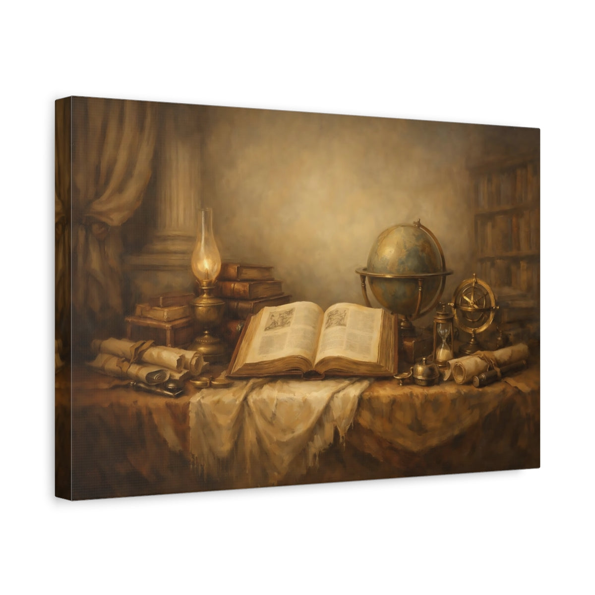 Side Mockup 4. Vintage Old Books Vintage Study shown as stretched canvas wall art