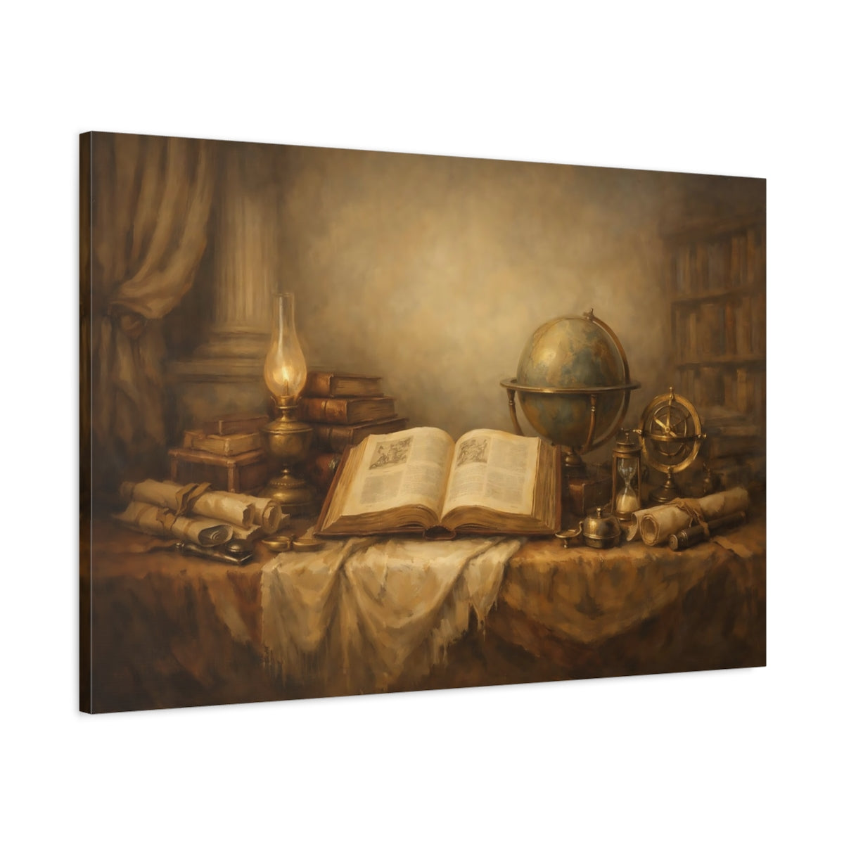 Side Mockup 1. Vintage Old Books Vintage Study shown as stretched canvas wall art
