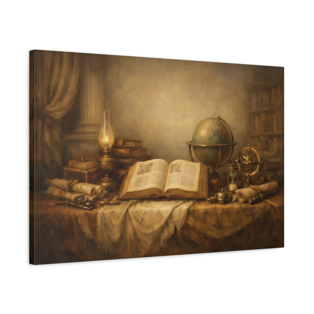 Side Mockup 2. Vintage Old Books Vintage Study shown as stretched canvas wall art