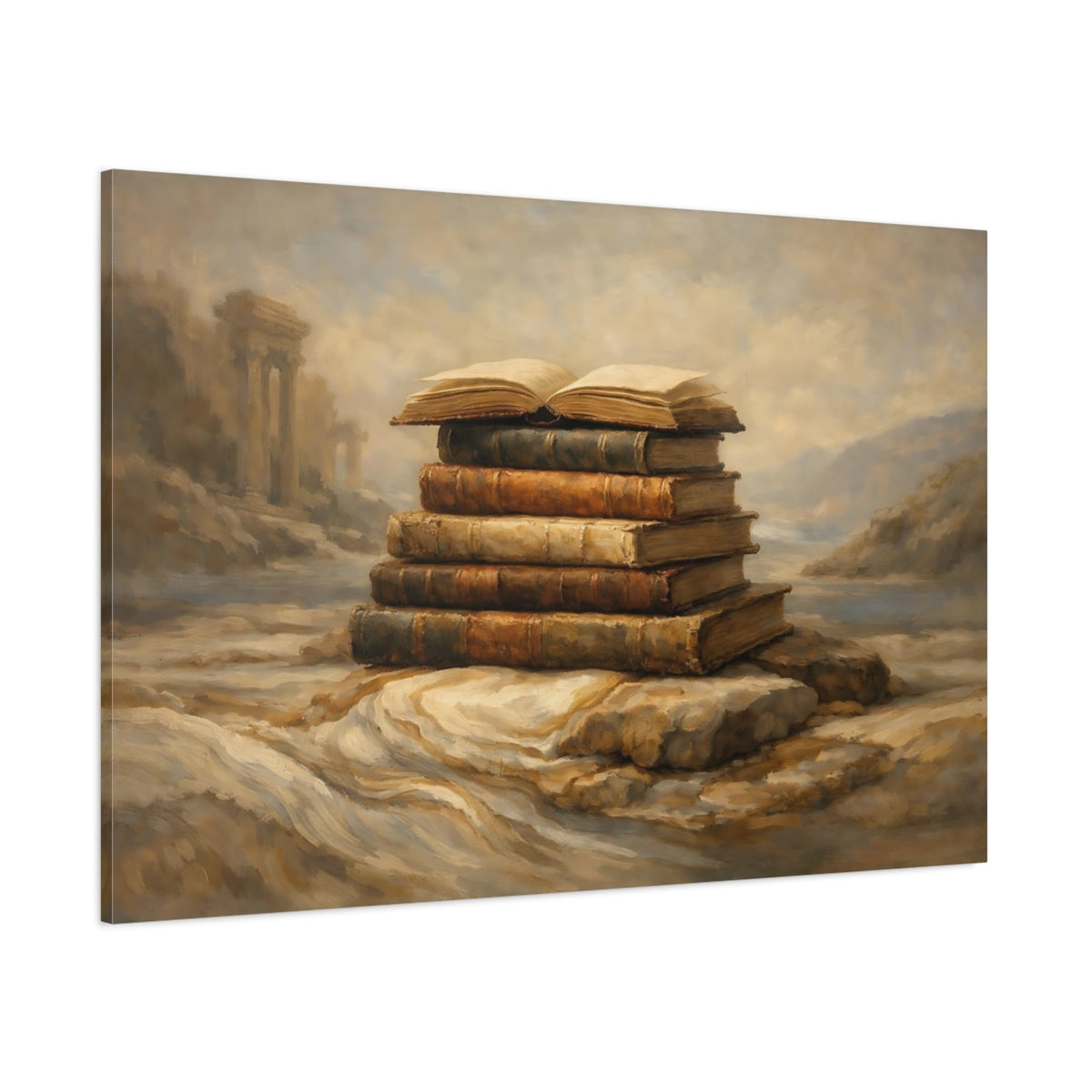Main Mockup. Vintage Old Books Vintage Books Landscape shown as stretched canvas wall art