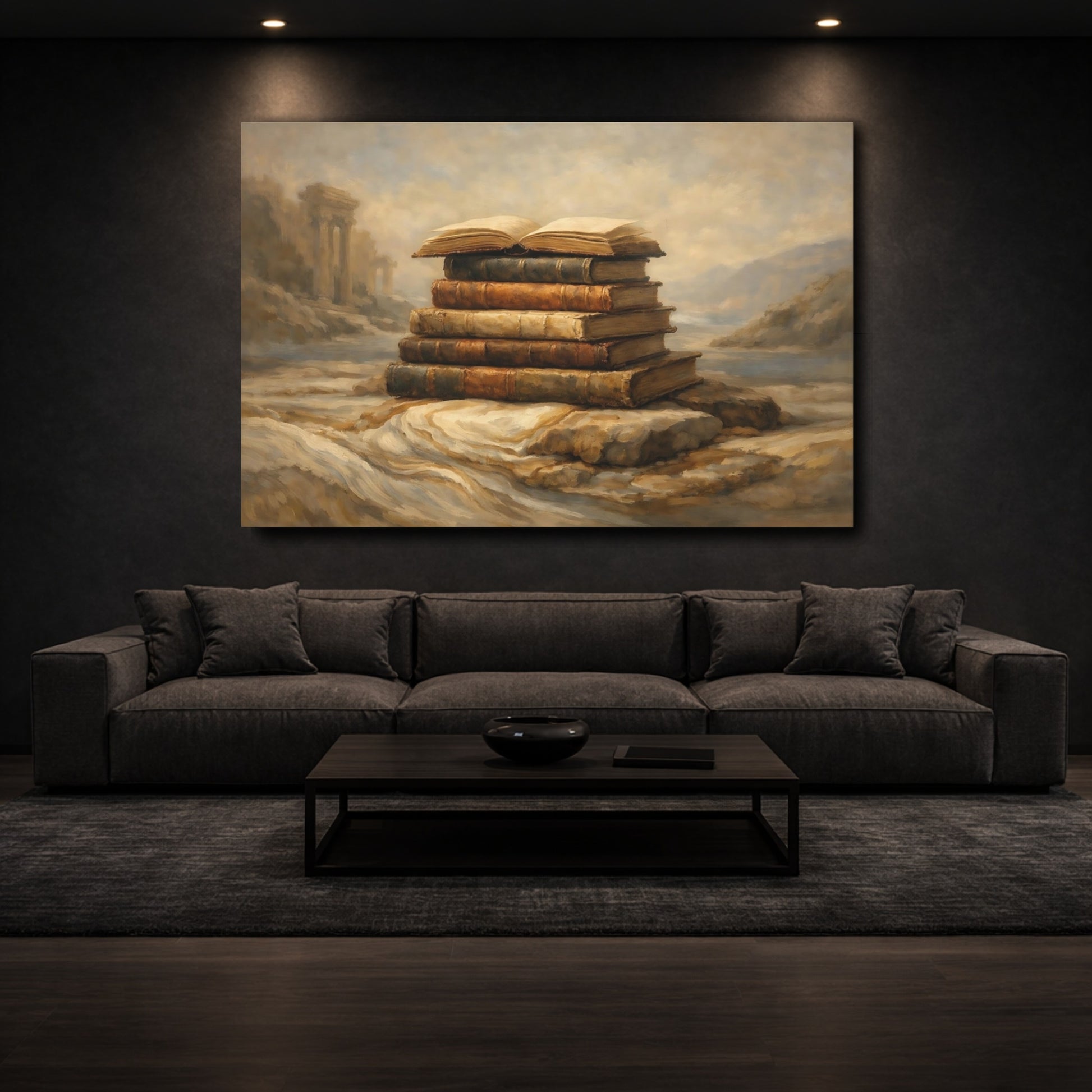 Mockup 2. Vintage Old Books Vintage Books Landscape shown as stretched canvas wall art