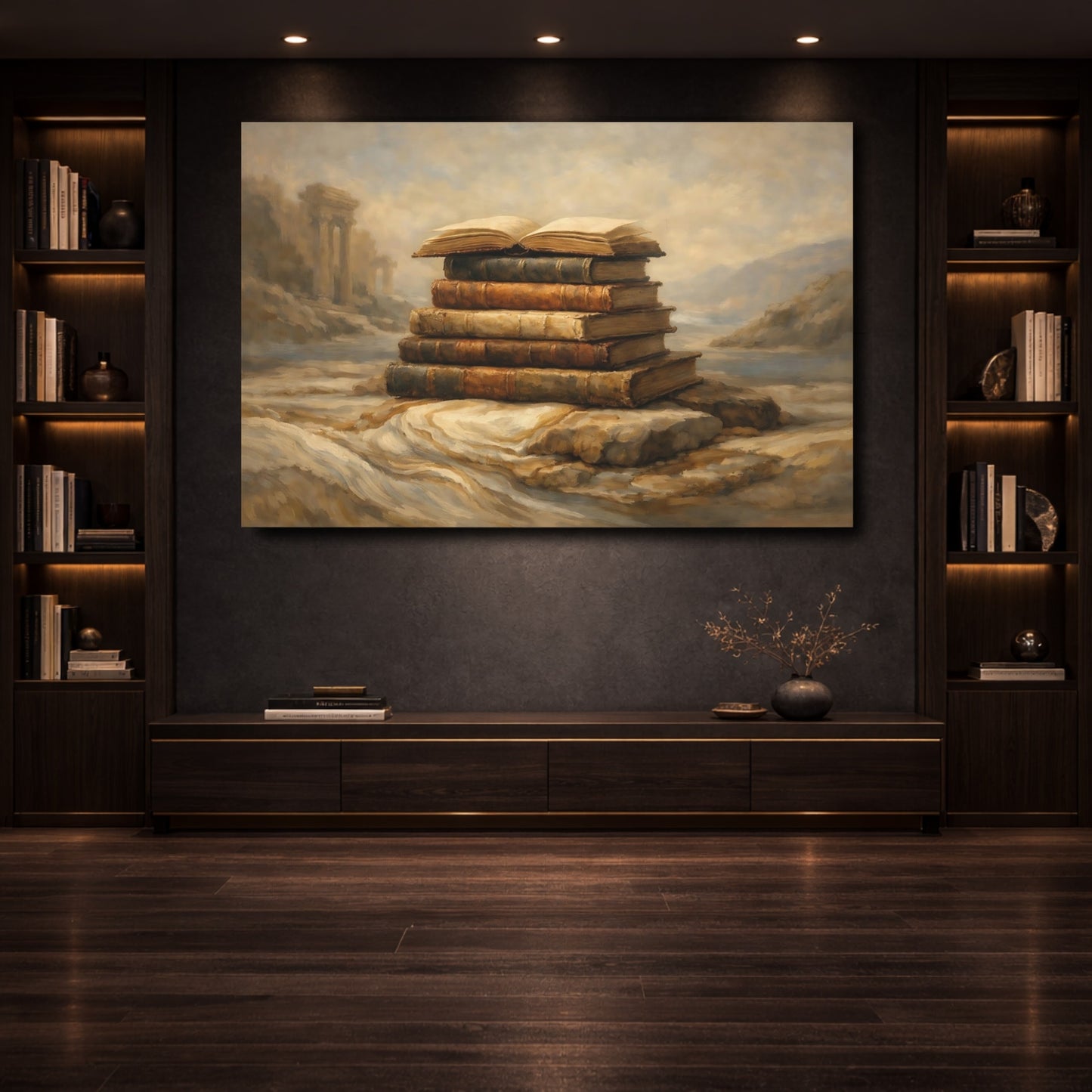 Mockup 3. Vintage Old Books Vintage Books Landscape shown as stretched canvas wall art