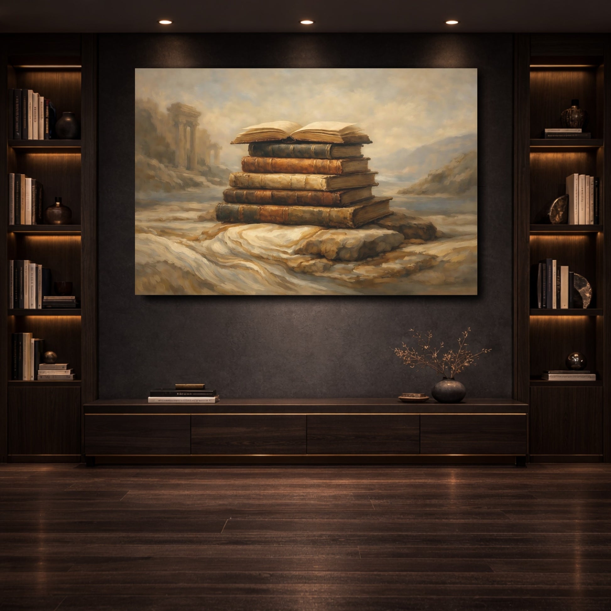 Mockup 3. Vintage Old Books Vintage Books Landscape shown as stretched canvas wall art