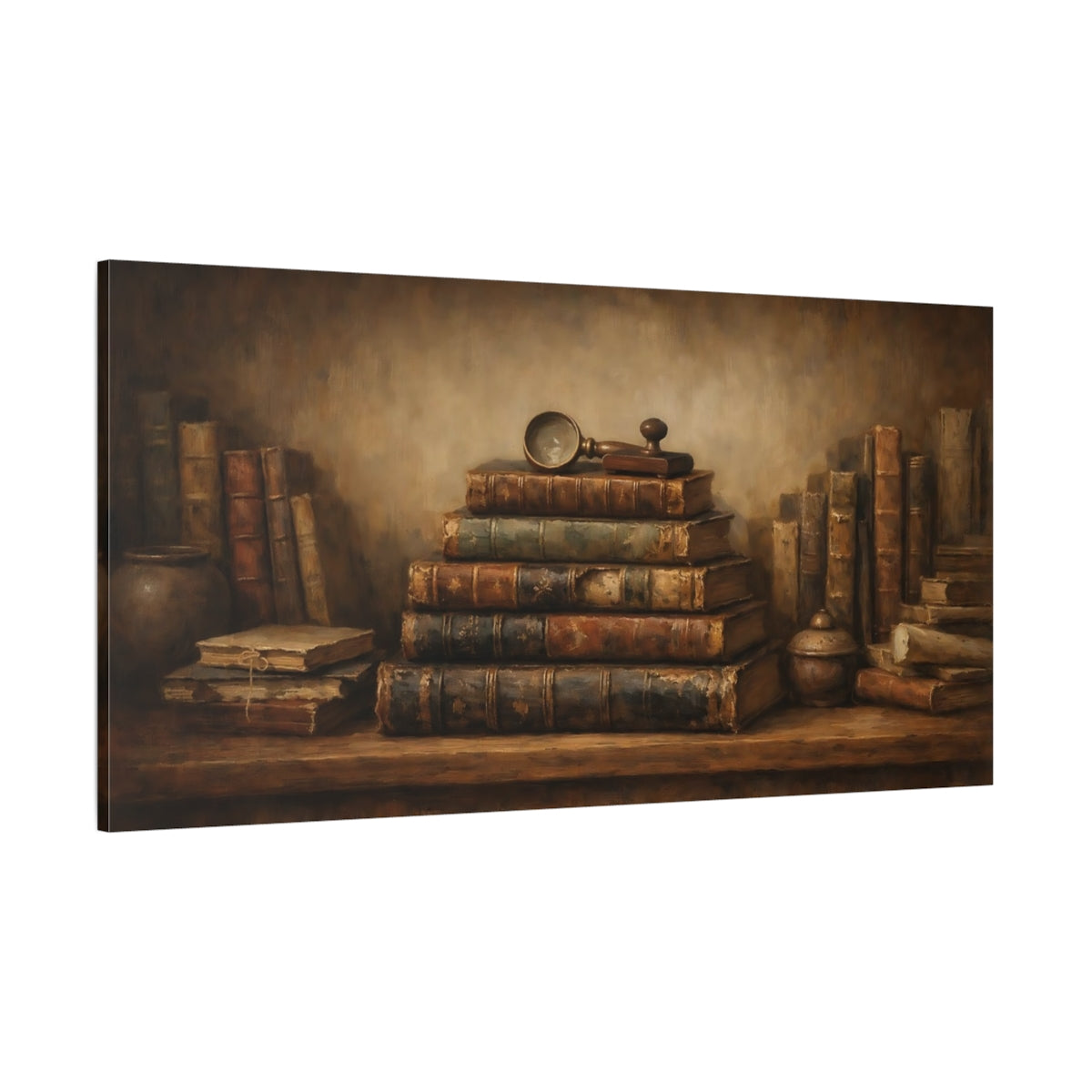 Main Mockup. Vintage Old Books Vintage Bookshelf shown as stretched canvas wall art
