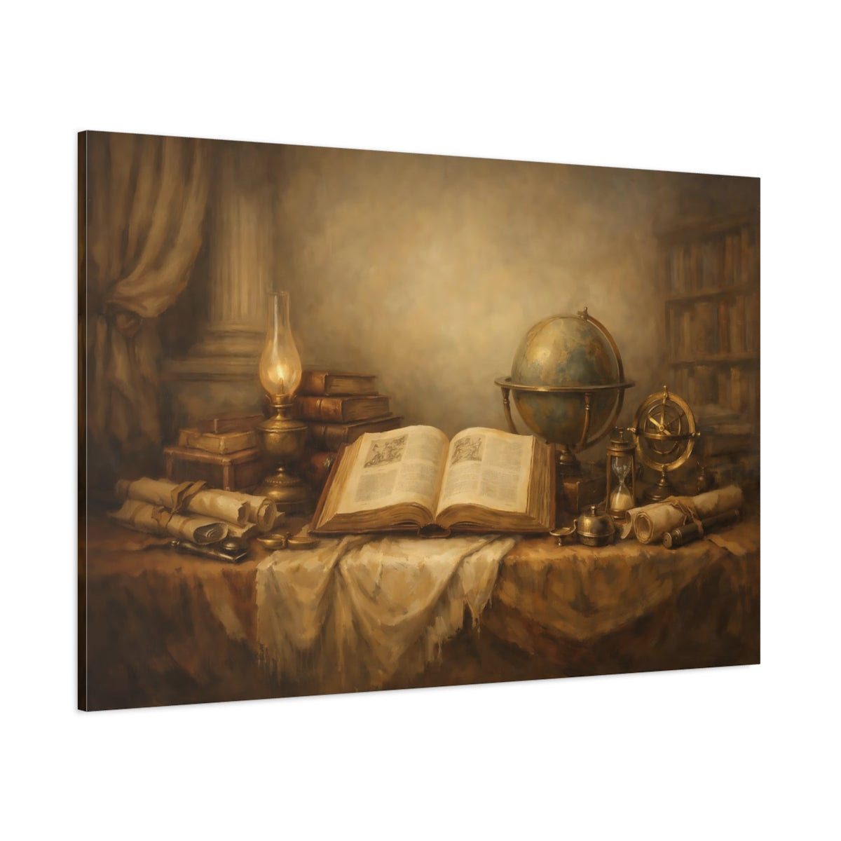 Main Mockup. Vintage Old Books Vintage Study shown as stretched canvas wall art
