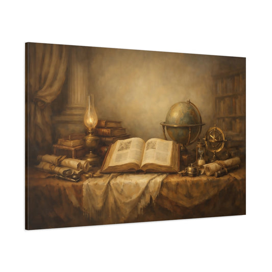 Main Mockup. Vintage Old Books Vintage Study shown as stretched canvas wall art