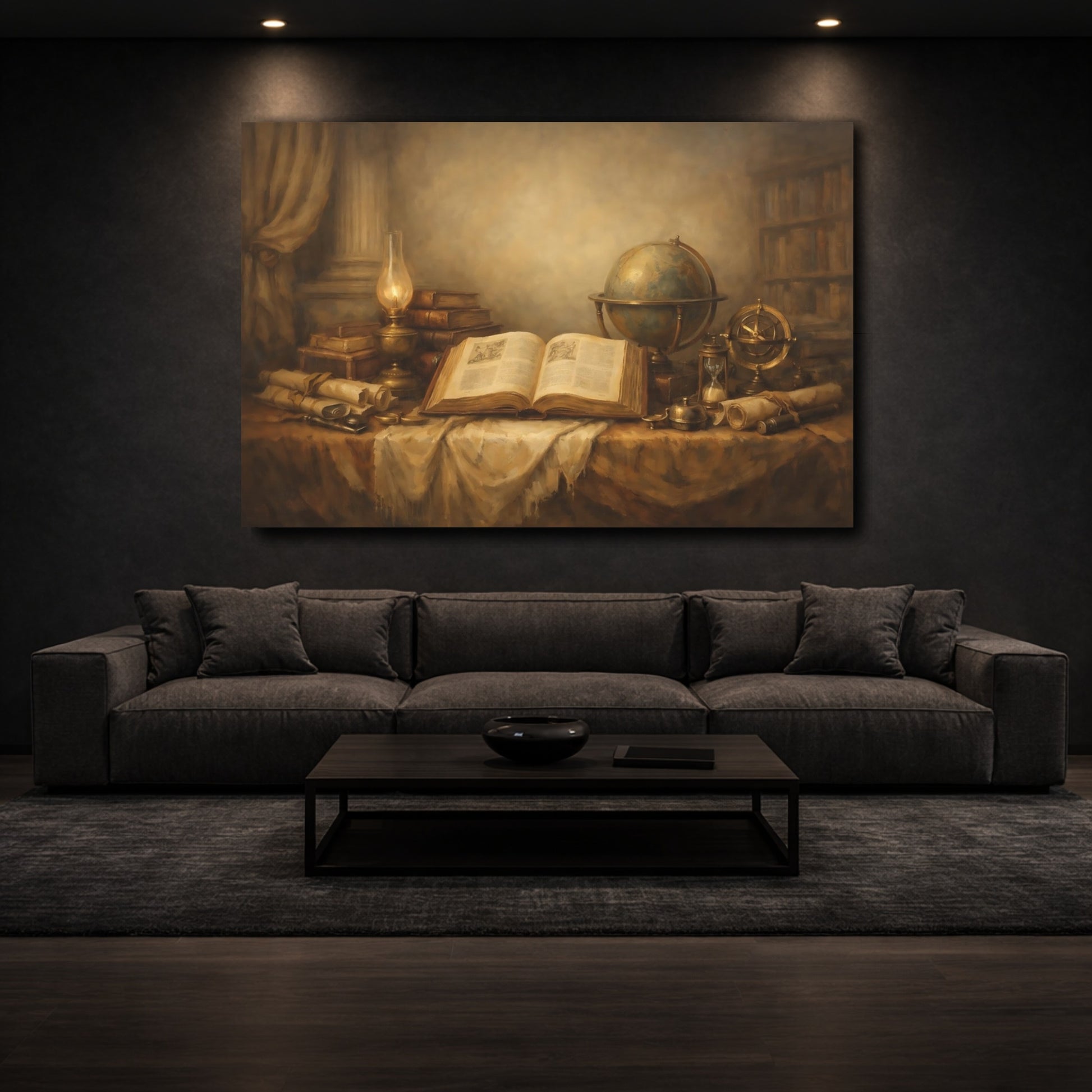 Mockup 2. Vintage Old Books Vintage Study shown as stretched canvas wall art