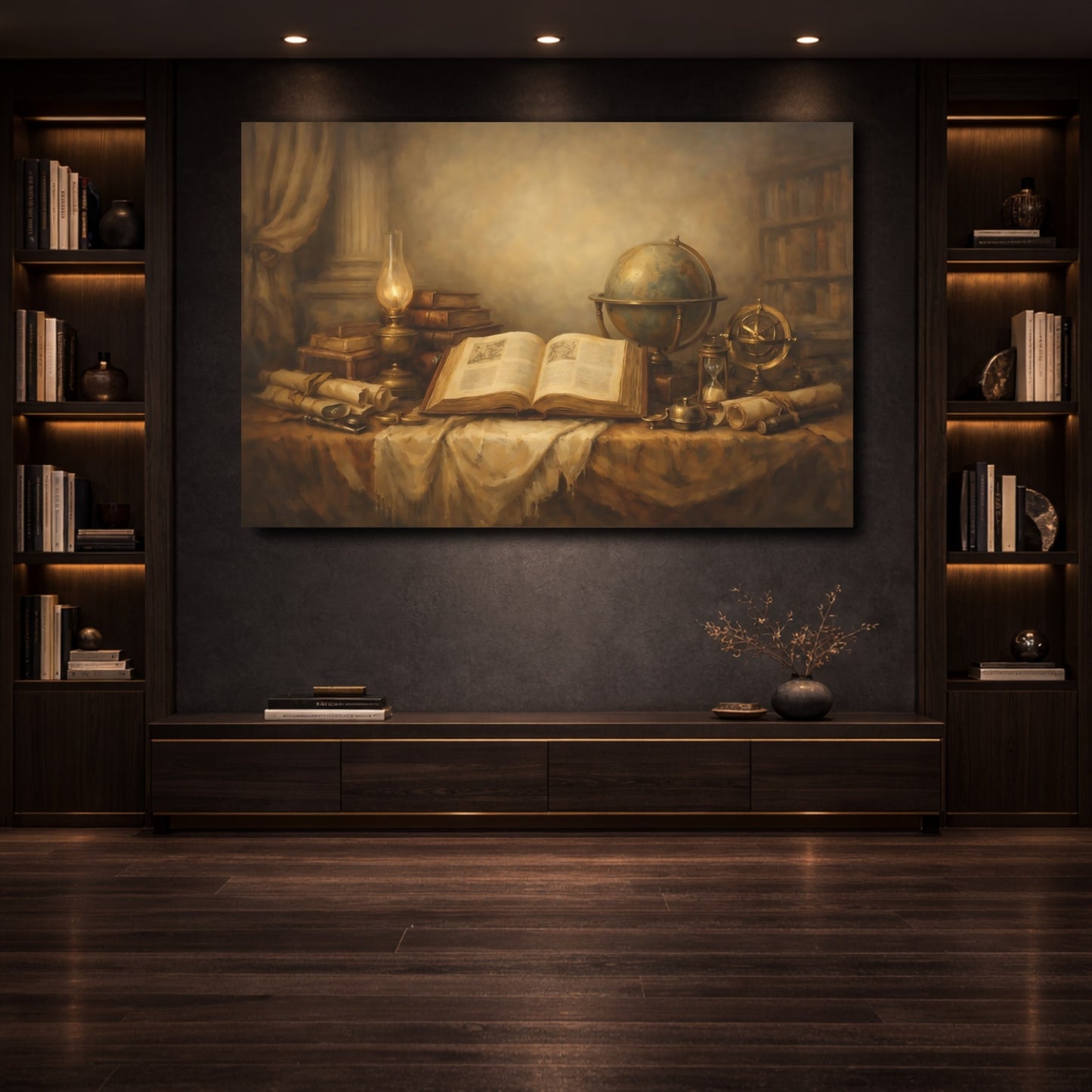 Mockup 3. Vintage Old Books Vintage Study shown as stretched canvas wall art