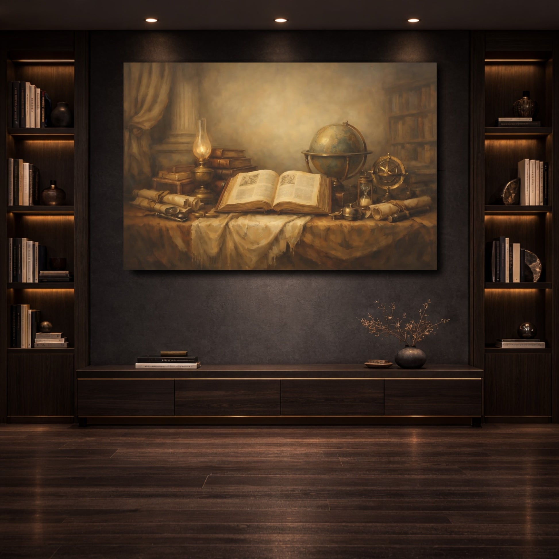 Mockup 3. Vintage Old Books Vintage Study shown as stretched canvas wall art