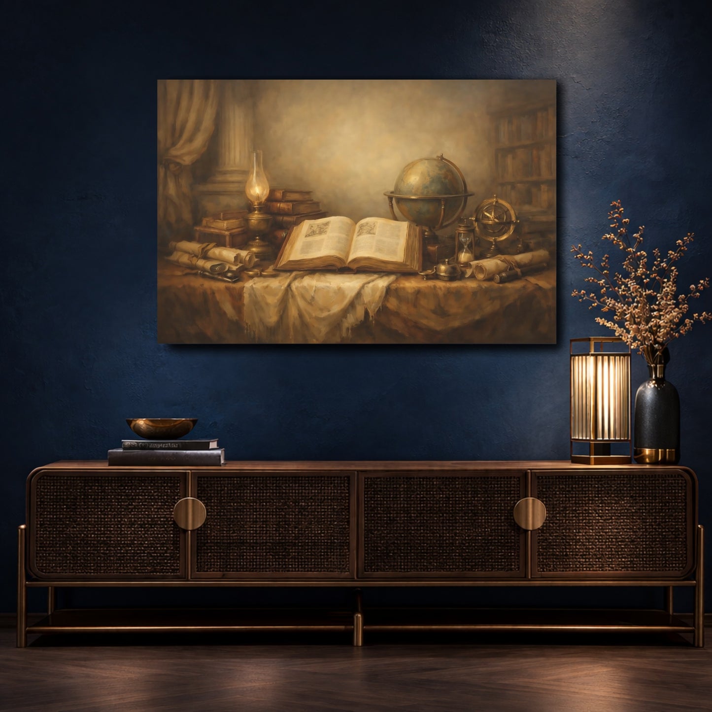 Mockup 4. Vintage Old Books Vintage Study shown as stretched canvas wall art