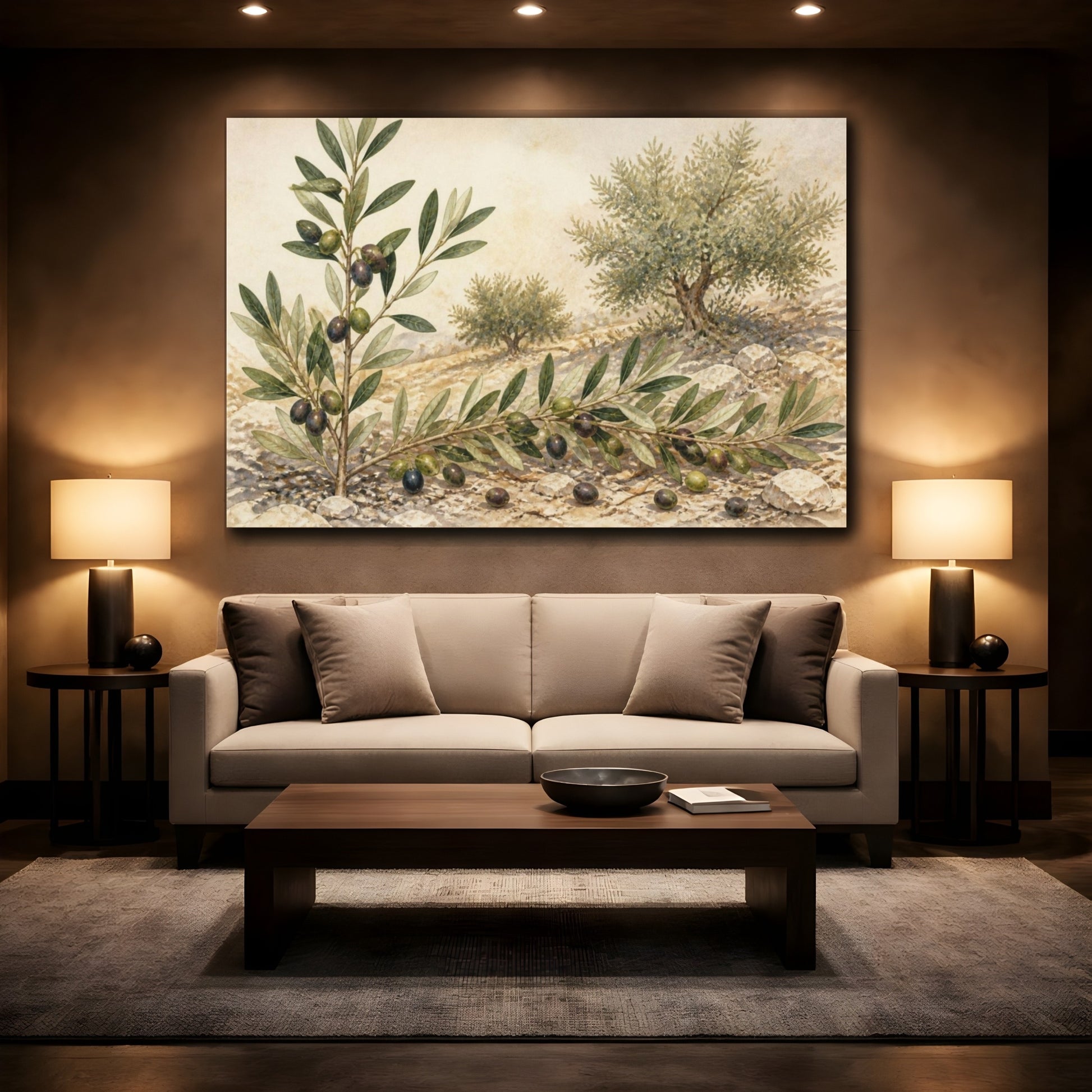 Mockup 2. Vintage Olive Branch Study shown as canvas print