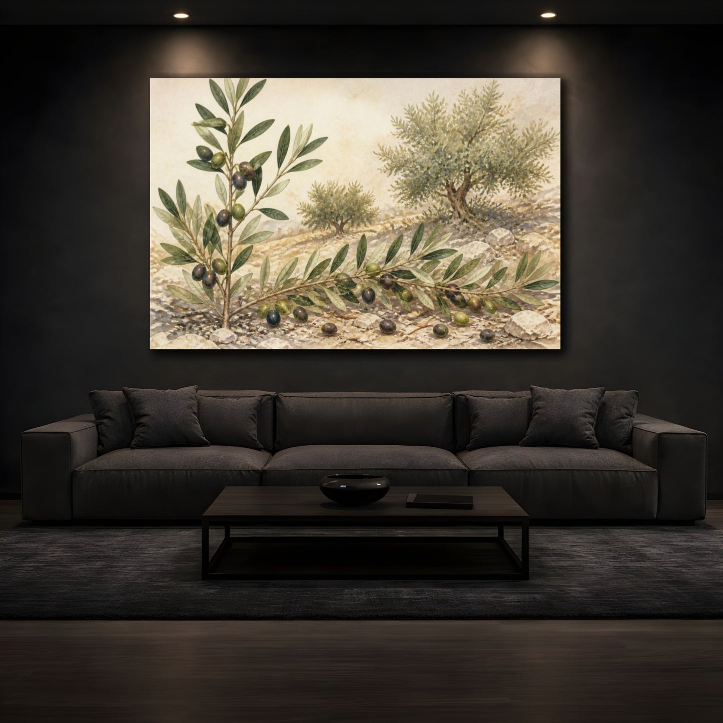 Mockup 3. Vintage Olive Branch Study shown as canvas print