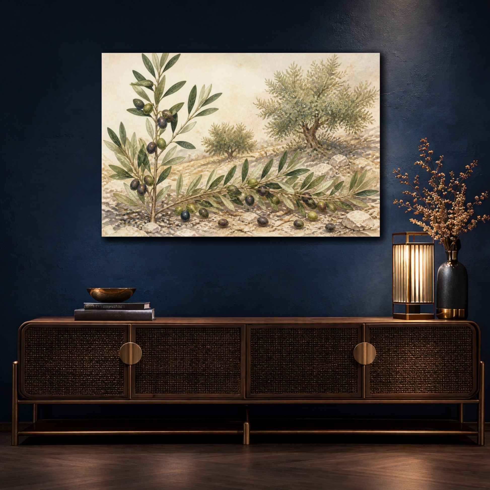 Mockup 4. Vintage Olive Branch Study shown as canvas print