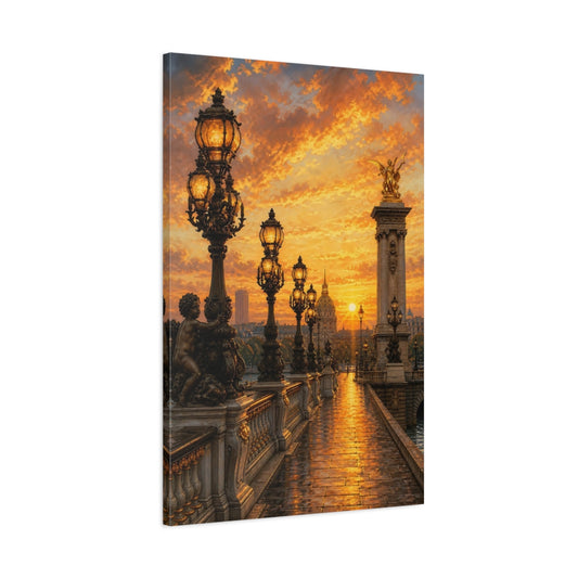 Main Mockup. Vintage Ornate Bridge Golden Sunset shown as stretched canvas wall art