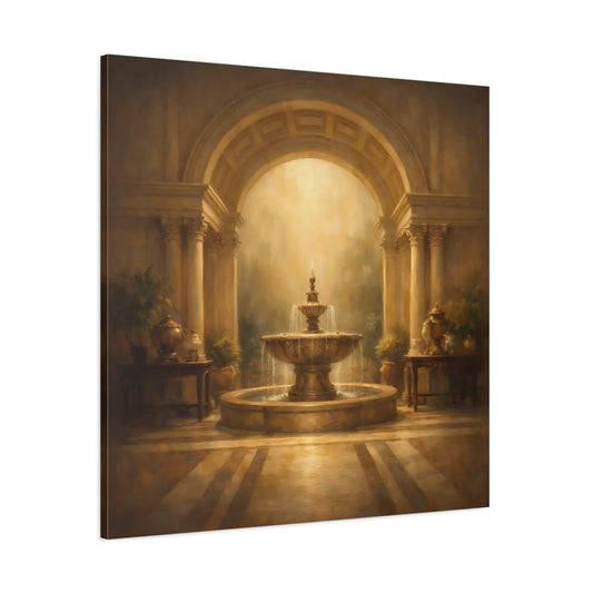 Main Mockup. Vintage Ornate Fountain Golden Fountain shown as stretched canvas wall art