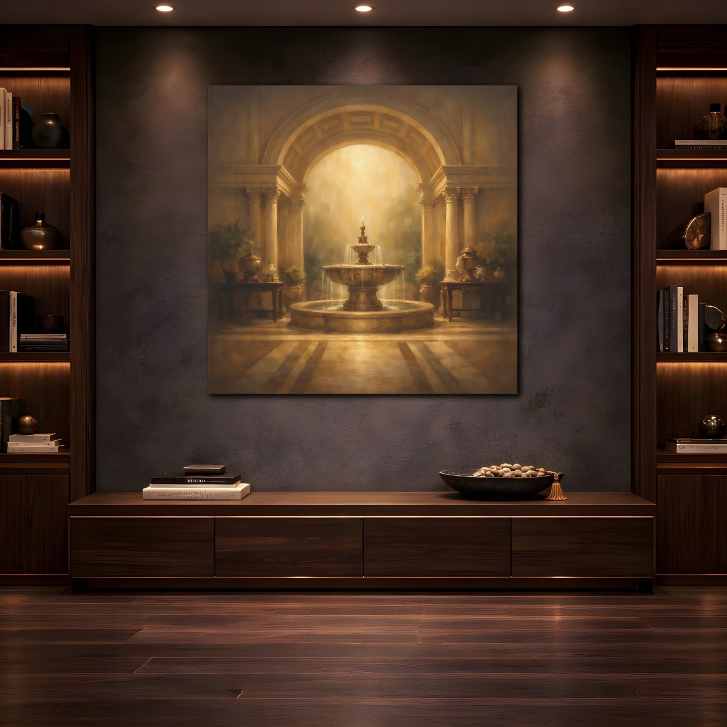 Mockup 4. Vintage Ornate Fountain Golden Fountain shown as stretched canvas wall art
