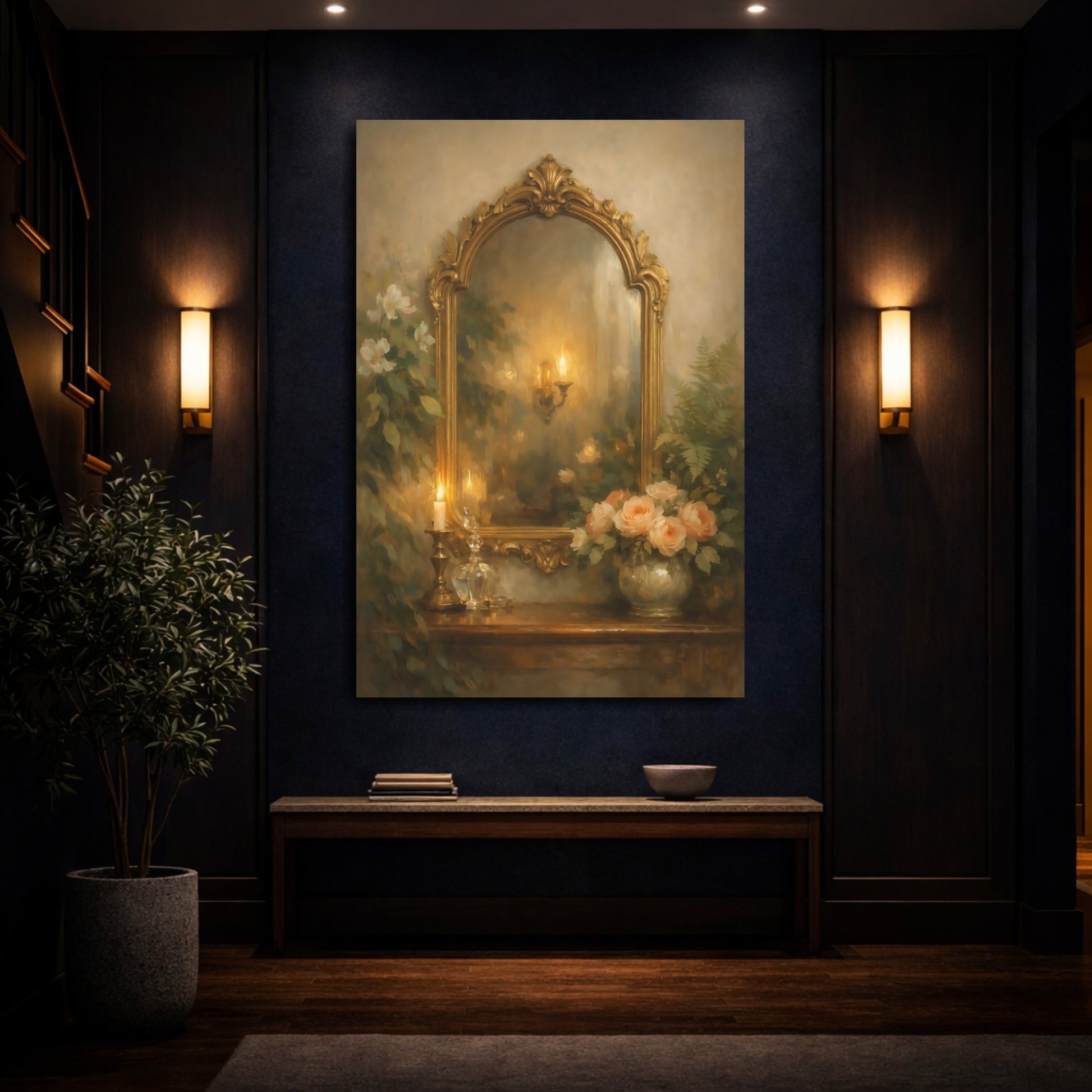 Mockup 3. Vintage Ornate Mirror Gold And Green shown as stretched canvas wall art