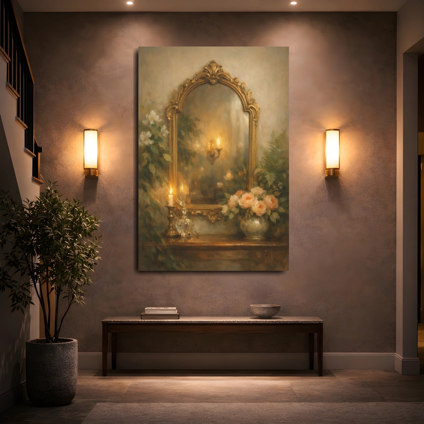Mockup 4. Vintage Ornate Mirror Gold And Green shown as stretched canvas wall art