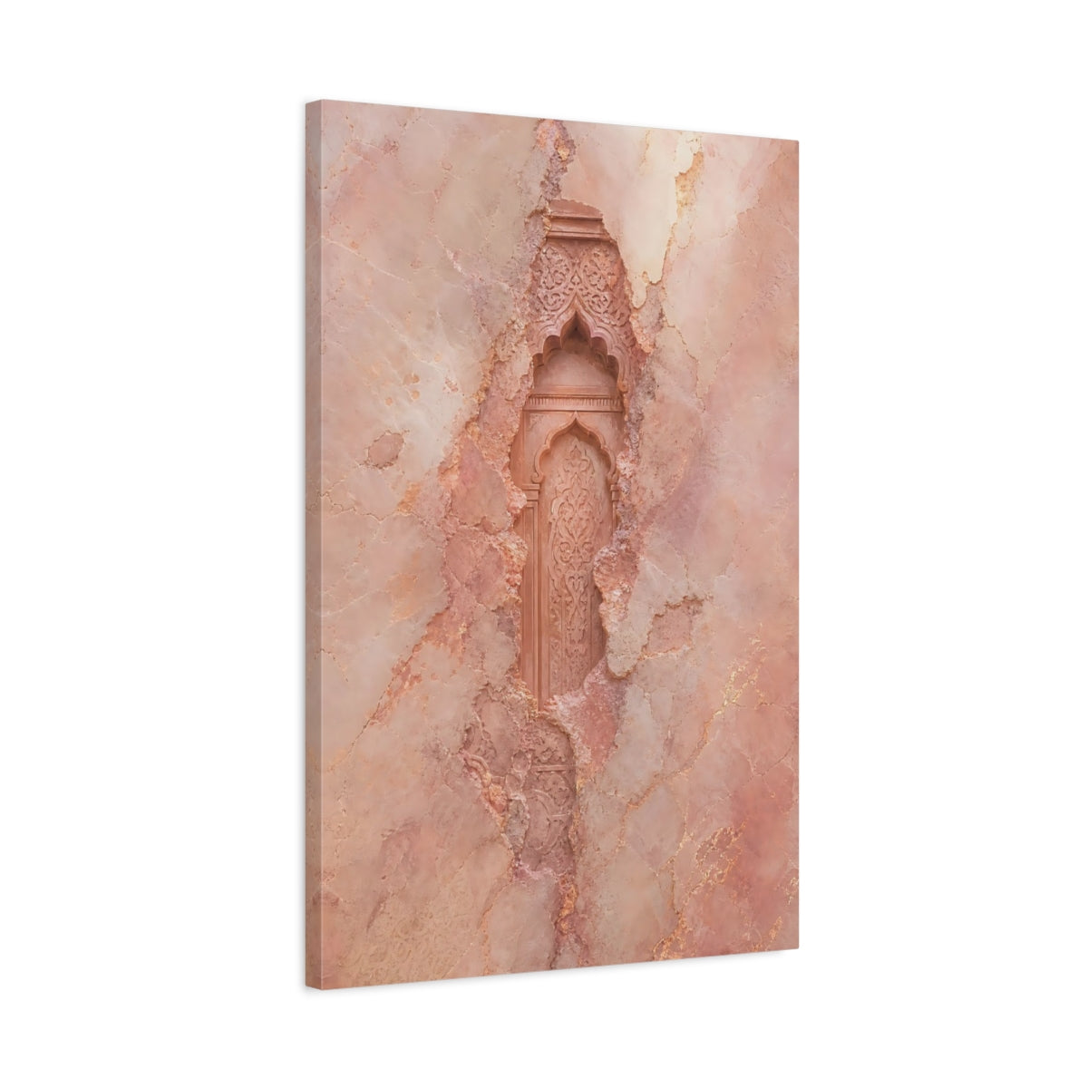 Side Mockup 2. Vintage Ornate Niche Rose Pink Ornate Wall shown as stretched canvas wall art
