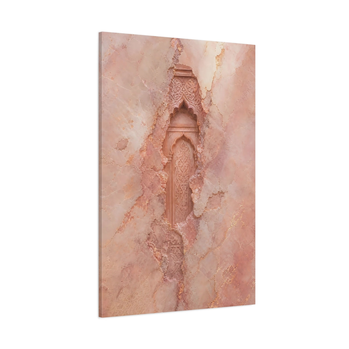 Side Mockup 1. Vintage Ornate Niche Rose Pink Ornate Wall shown as stretched canvas wall art