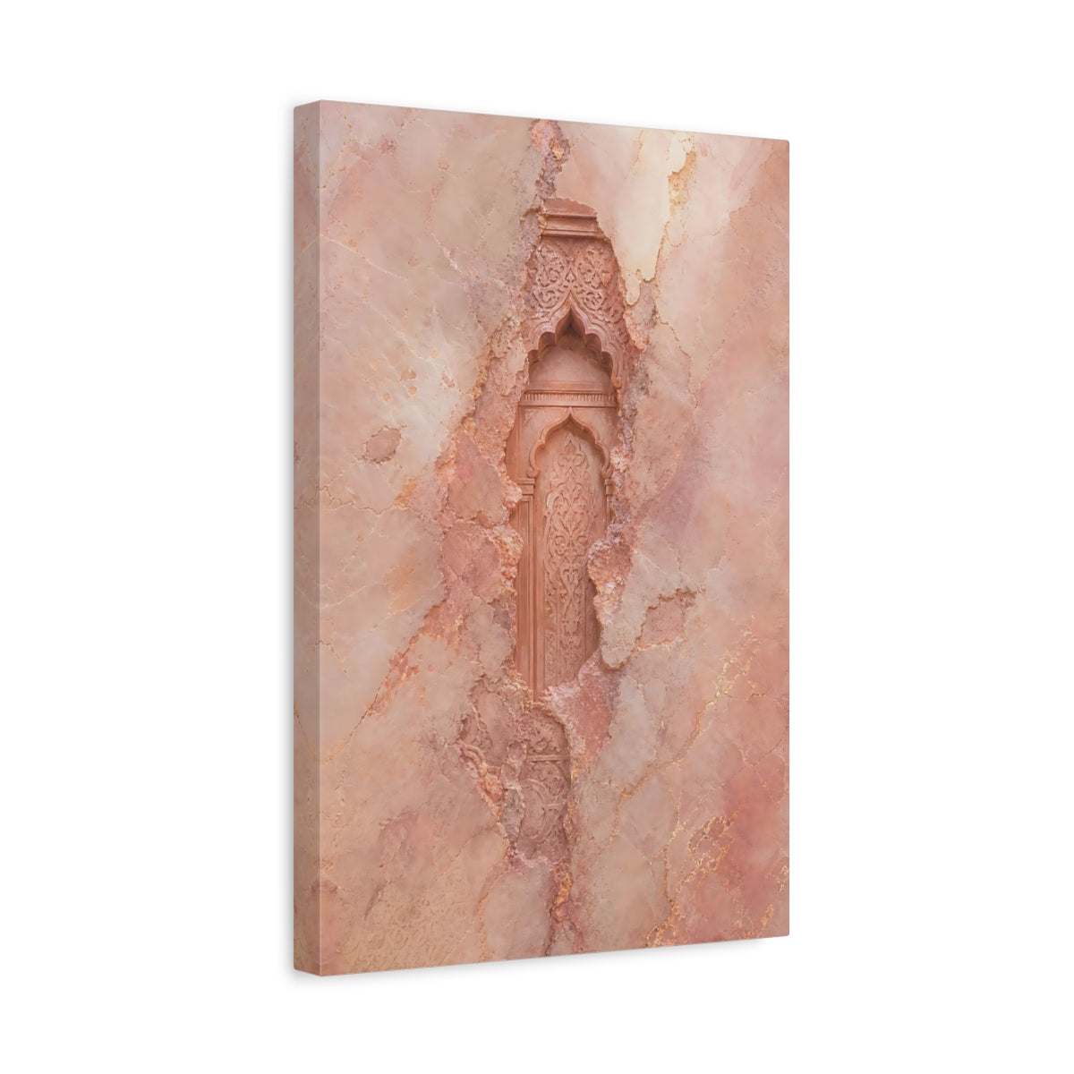 Side Mockup 4. Vintage Ornate Niche Rose Pink Ornate Wall shown as stretched canvas wall art