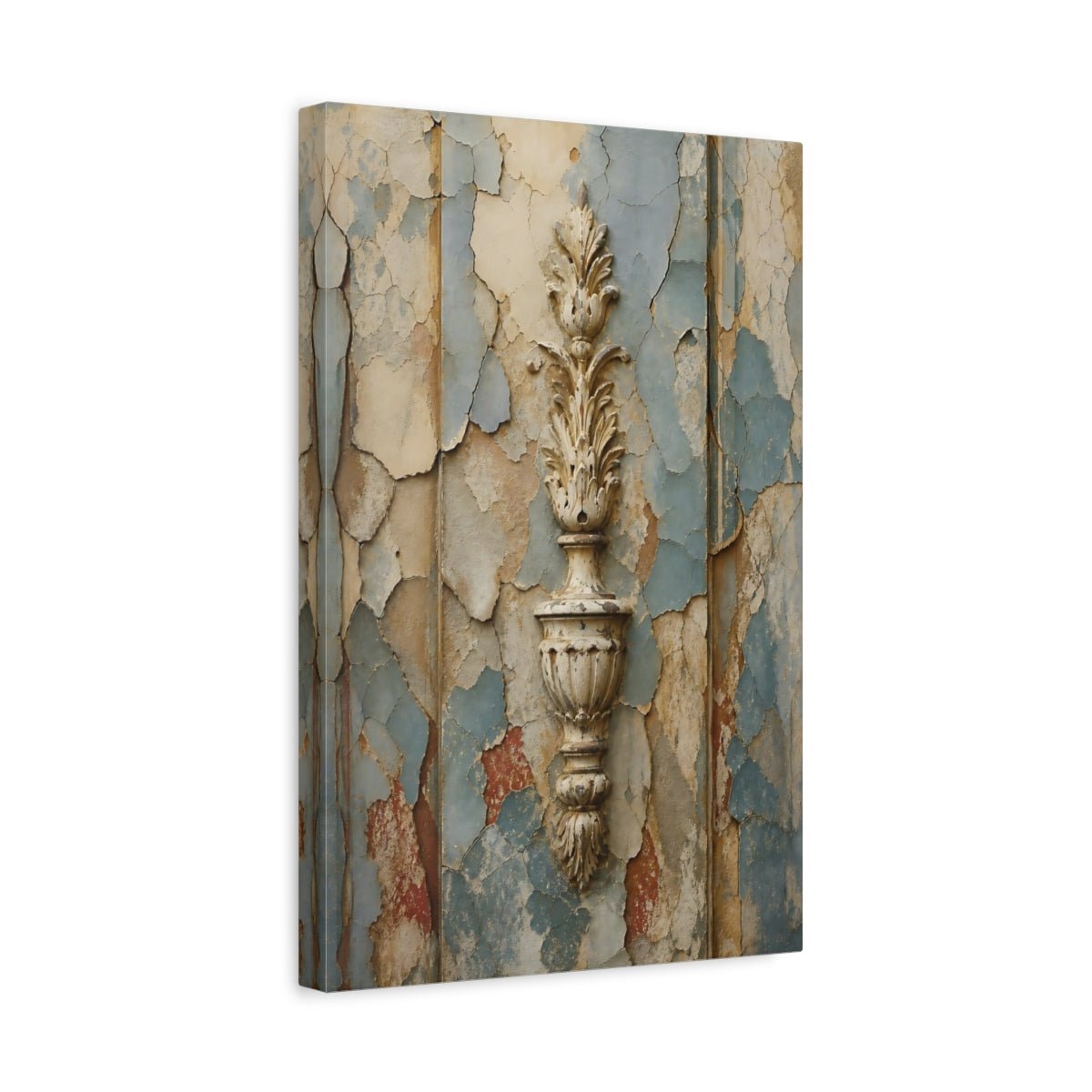 Vintage Ornate Ornament Faded Blue And Canvas Print – Living Room, Above Fireplace - YesArtYes