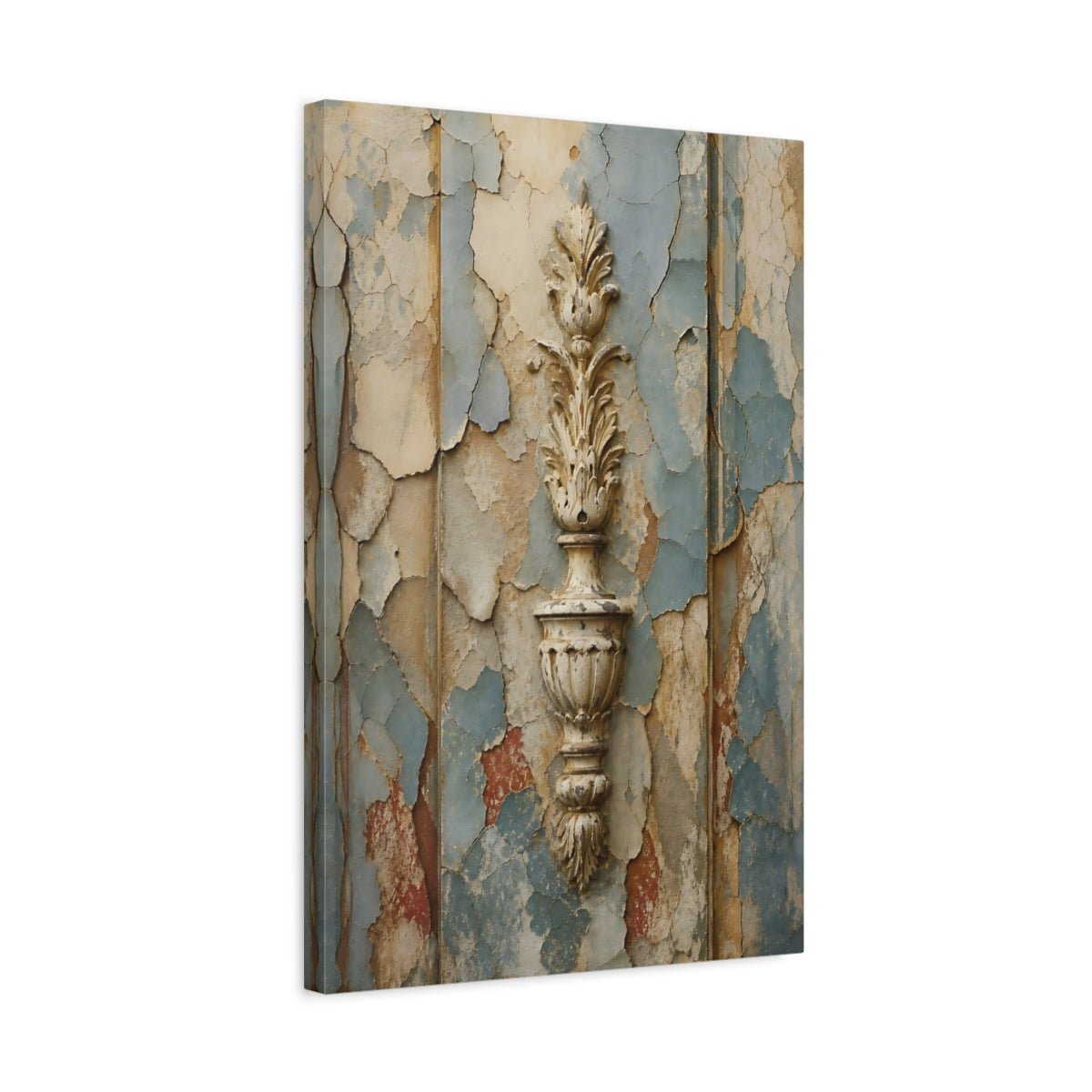 Vintage Ornate Ornament Faded Blue And Canvas Print – Living Room, Above Fireplace - YesArtYes