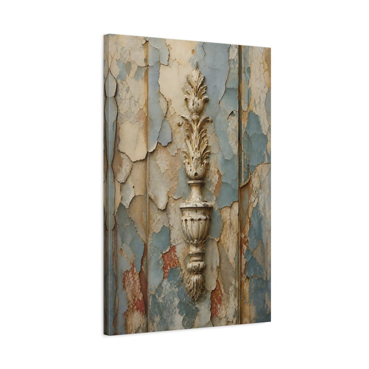 Vintage Ornate Ornament Faded Blue And Canvas Print – Living Room, Above Fireplace - YesArtYes