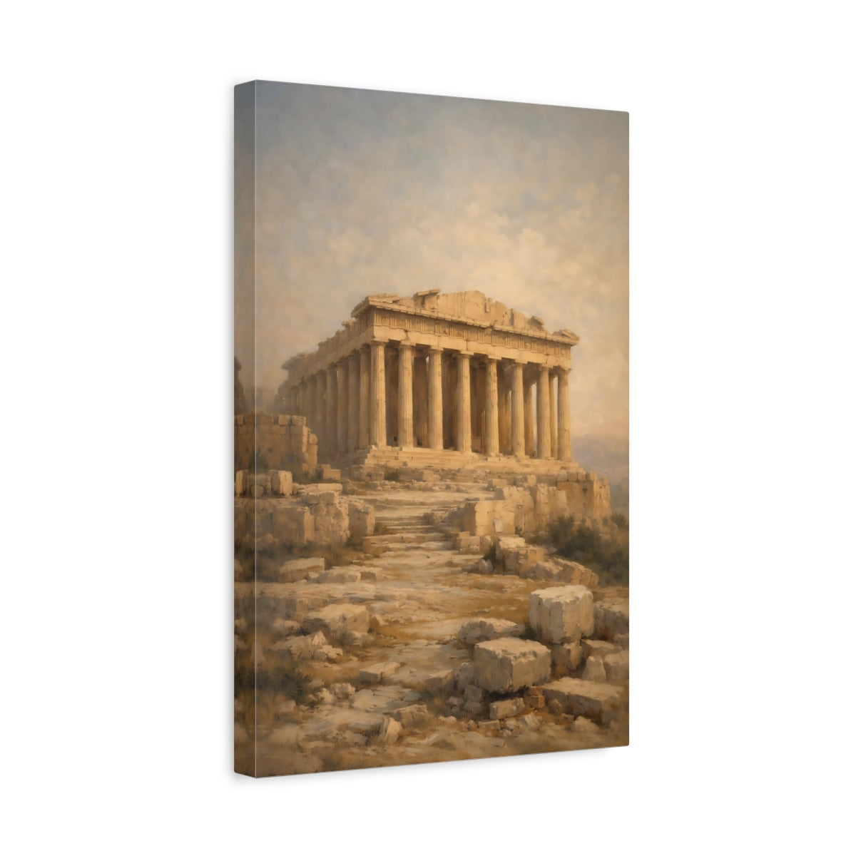 Side Mockup 4. Vintage Parthenon Ancient Gold shown as stretched canvas wall art