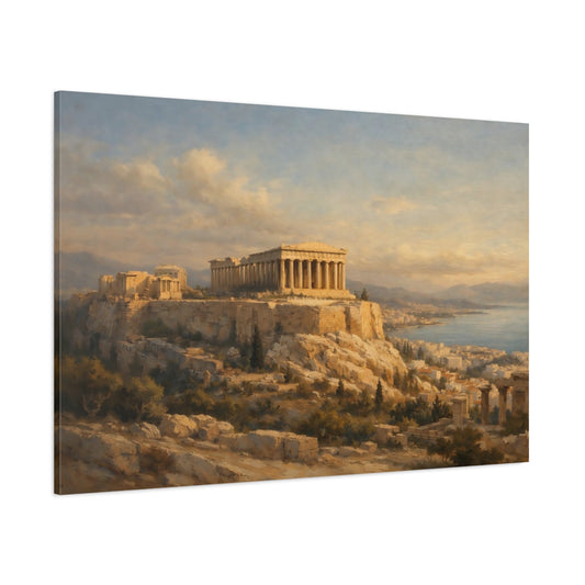 Main Mockup. Vintage Parthenon Golden Acropolis shown as stretched canvas wall art