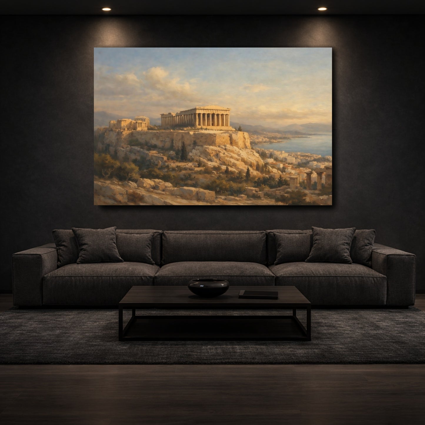Mockup 2. Vintage Parthenon Golden Acropolis shown as stretched canvas wall art