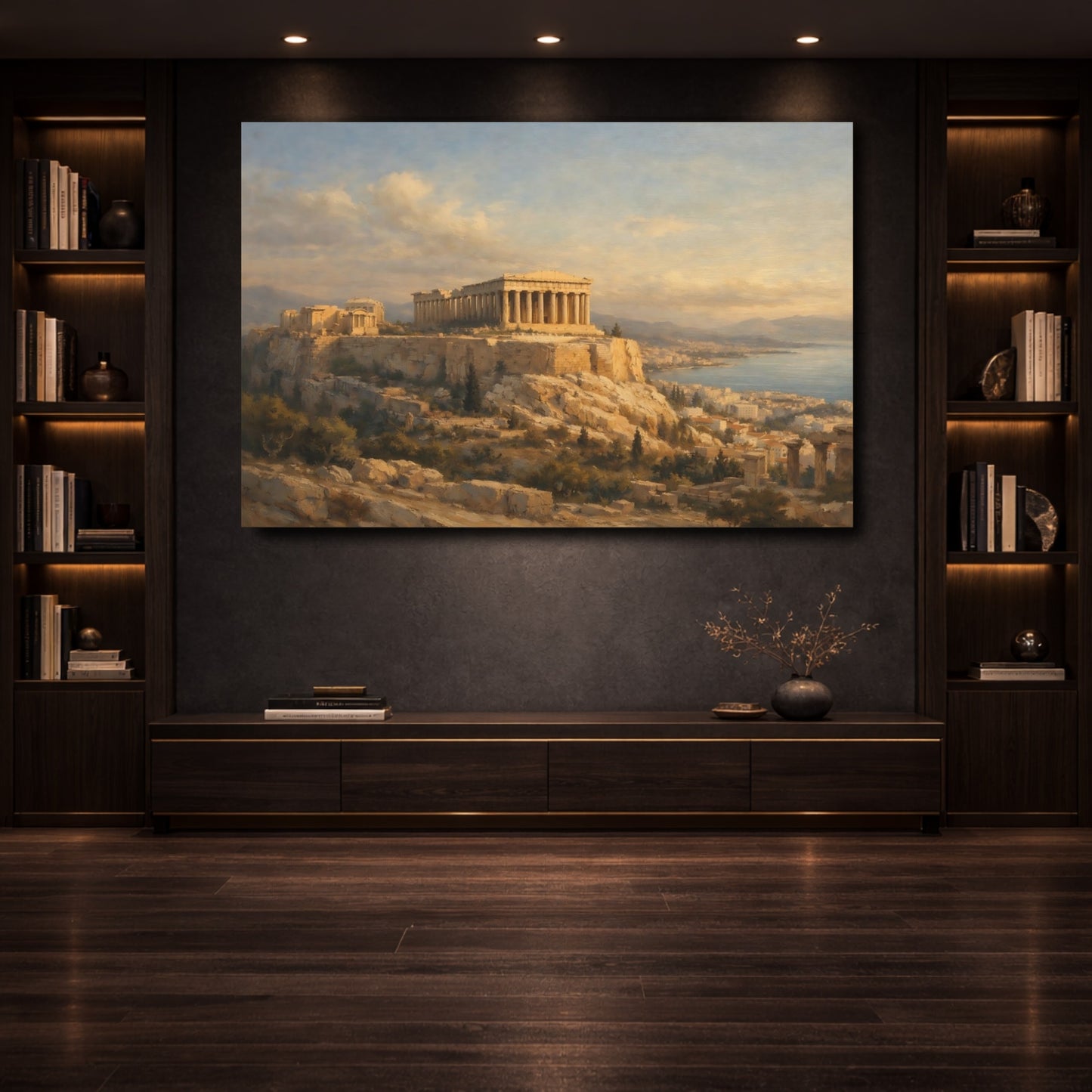 Mockup 3. Vintage Parthenon Golden Acropolis shown as stretched canvas wall art