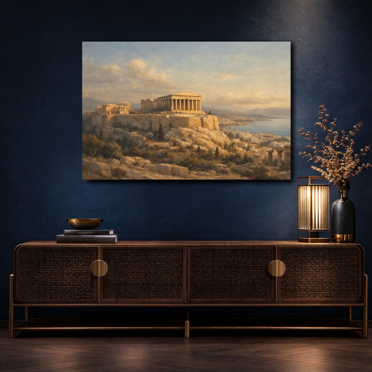 Mockup 4. Vintage Parthenon Golden Acropolis shown as stretched canvas wall art