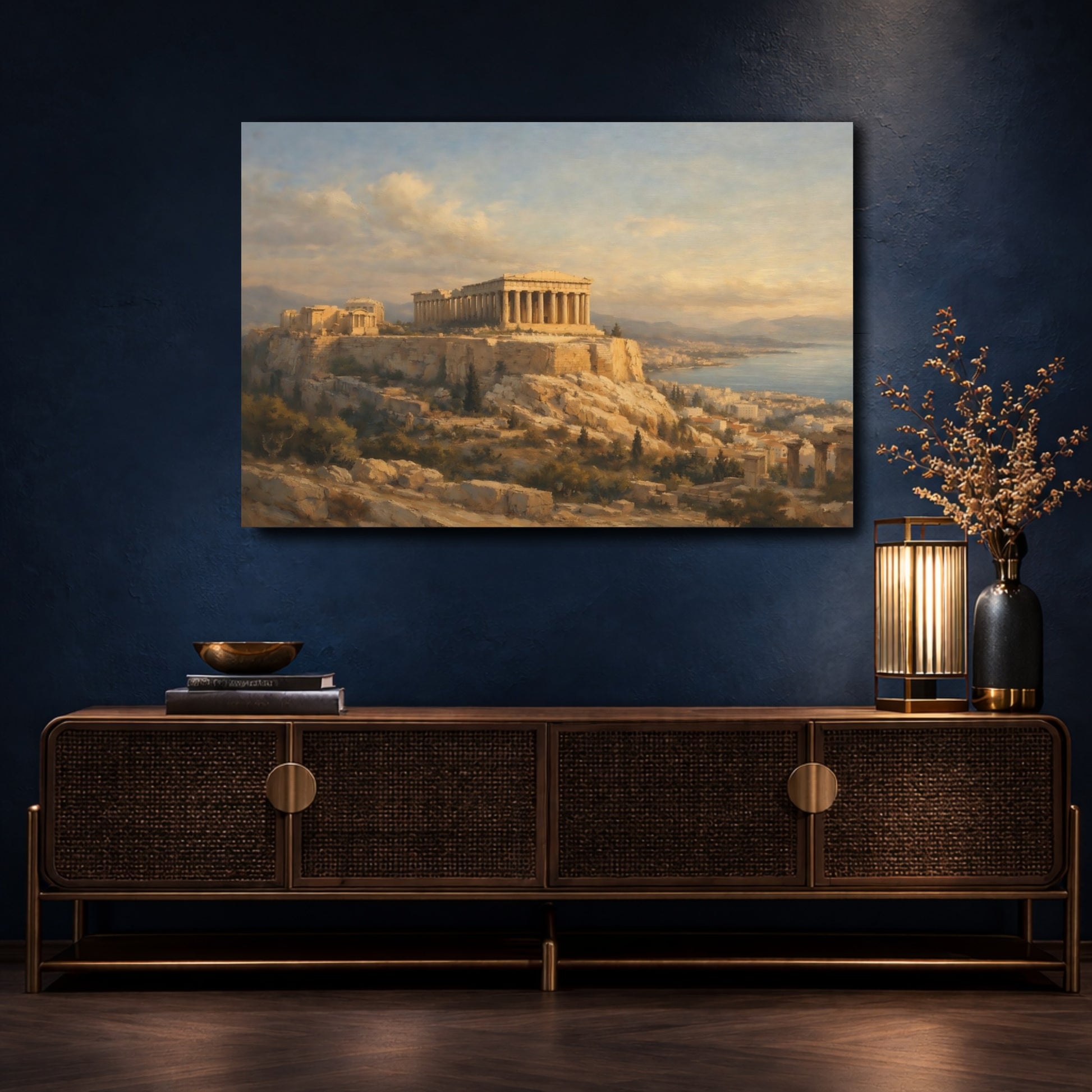 Mockup 4. Vintage Parthenon Golden Acropolis shown as stretched canvas wall art