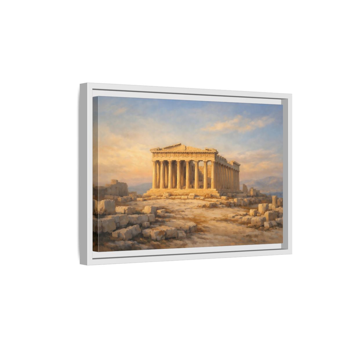 Side Mockup 4. Vintage Parthenon Golden Parthenon shown as stretched canvas wall art