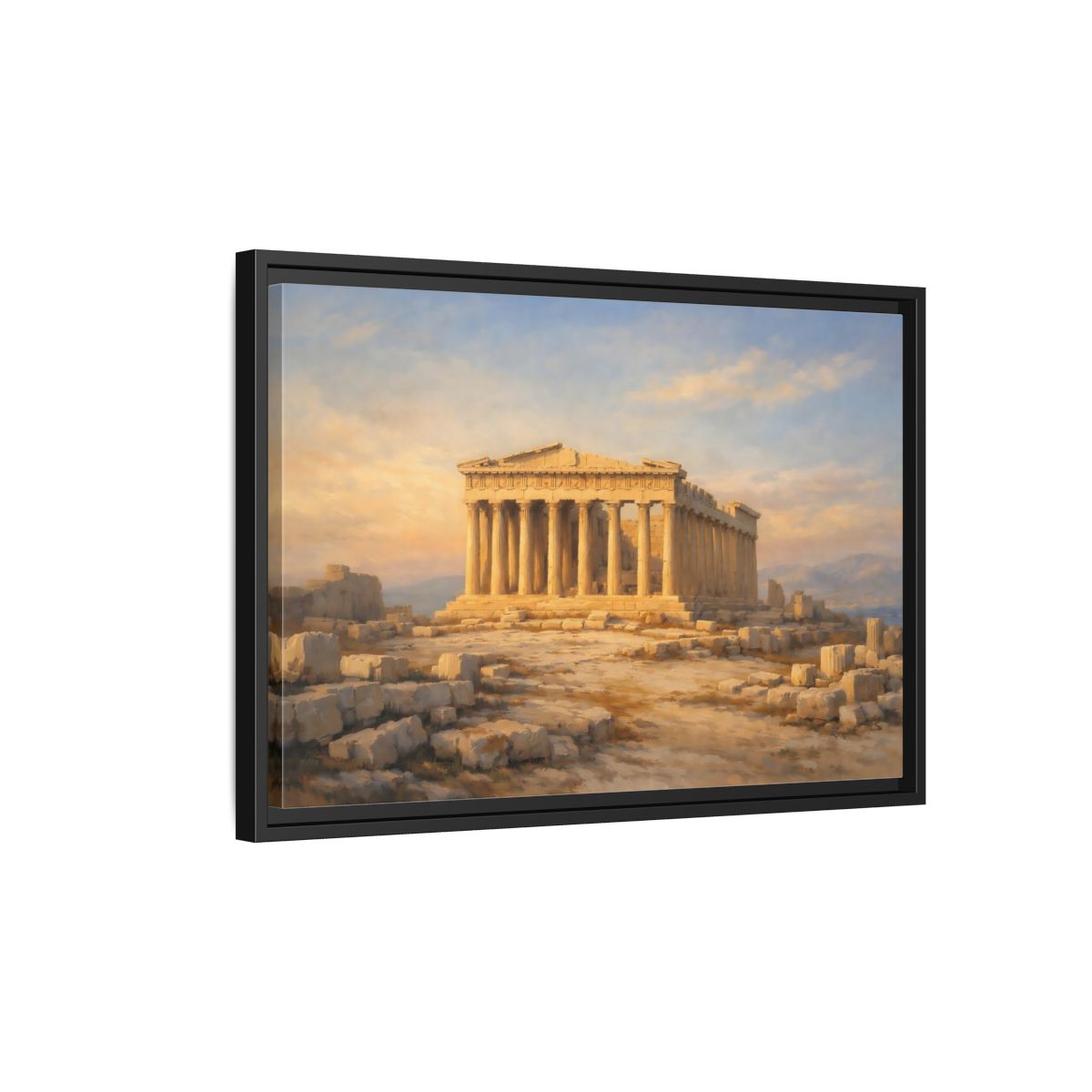 Side Mockup 3. Vintage Parthenon Golden Parthenon shown as stretched canvas wall art