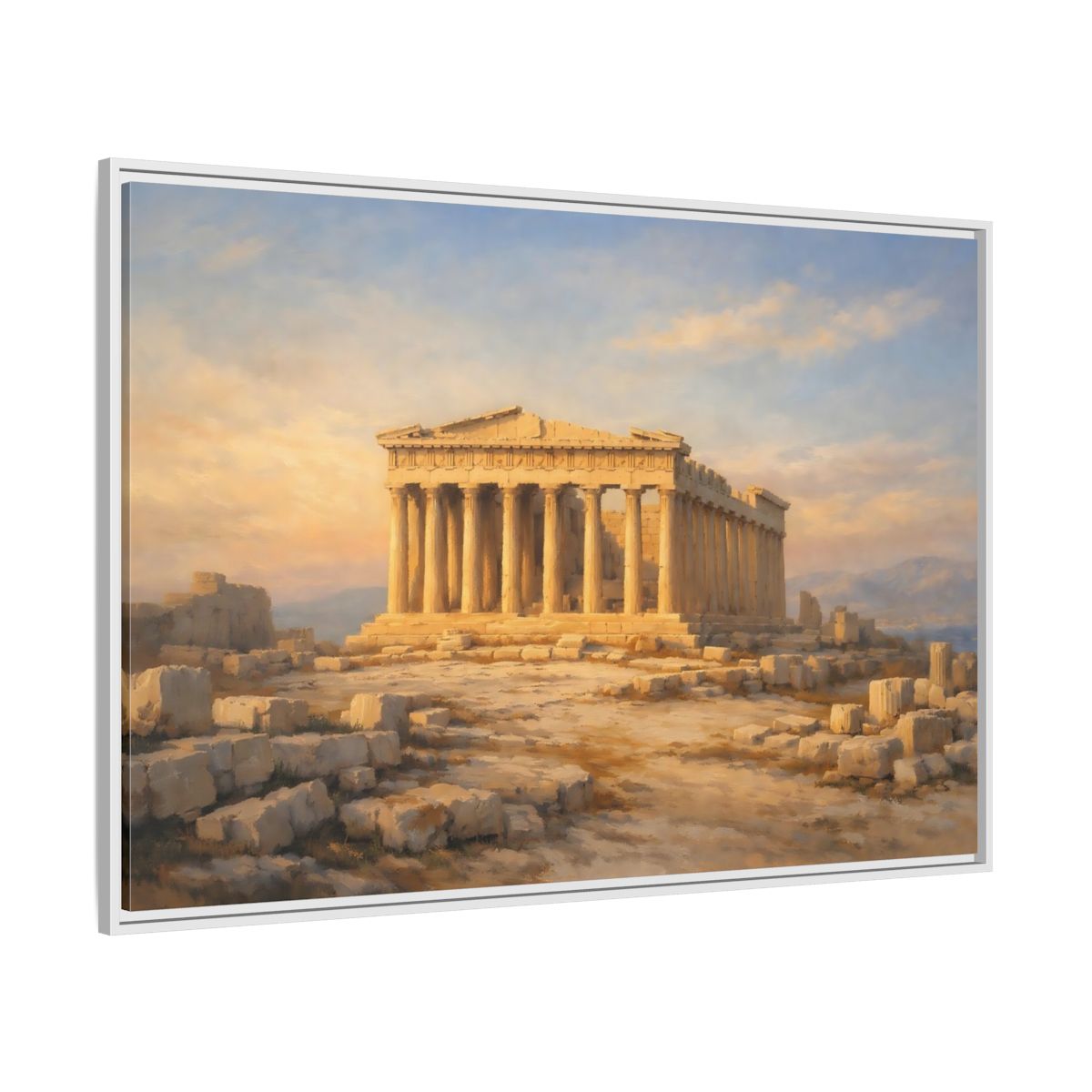 Side Mockup 7. Vintage Parthenon Golden Parthenon shown as stretched canvas wall art