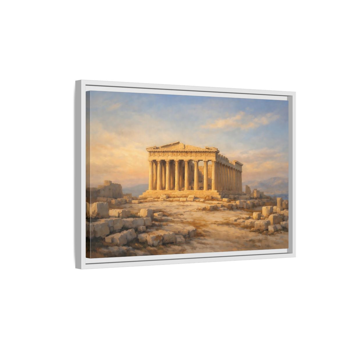 Side Mockup 1. Vintage Parthenon Golden Parthenon shown as stretched canvas wall art