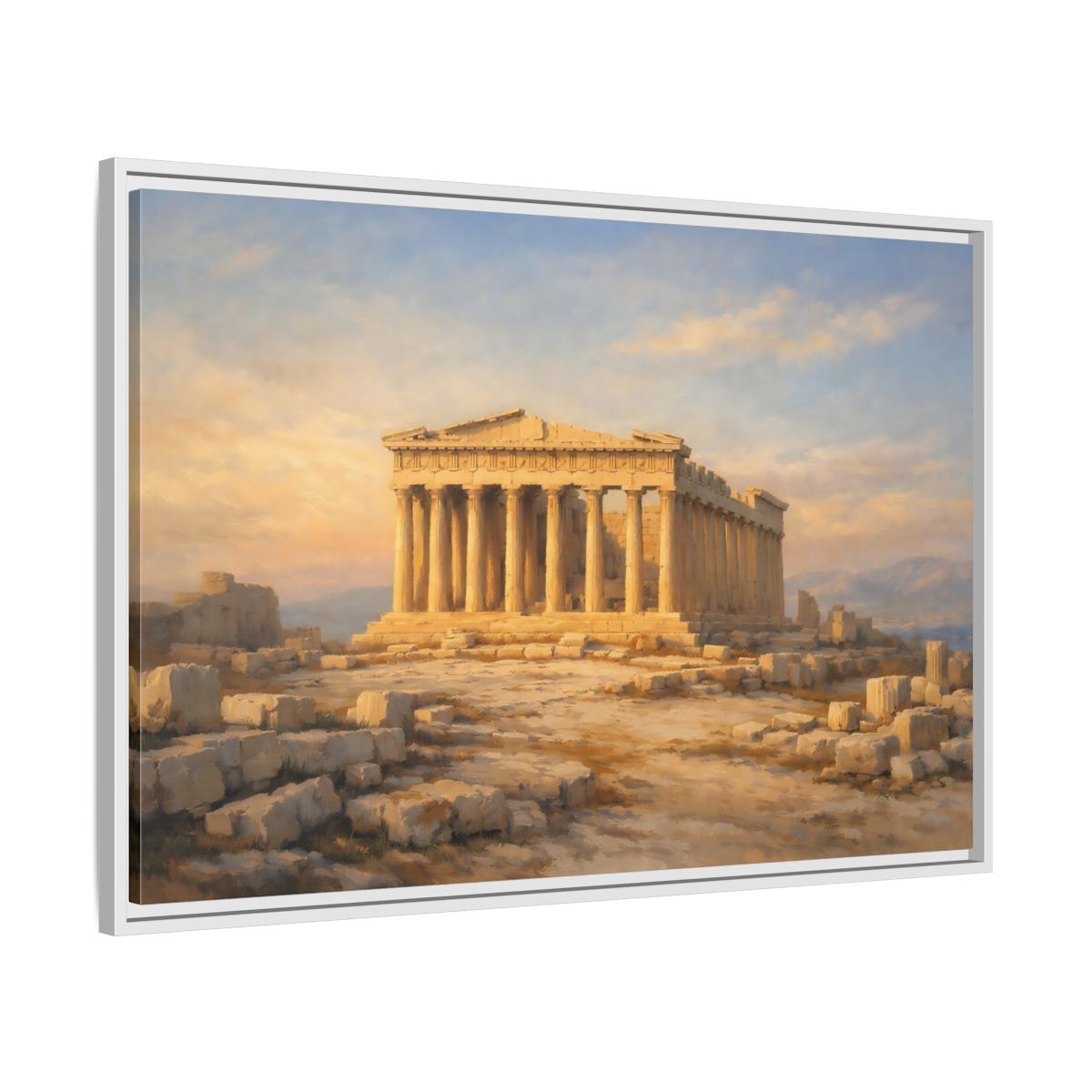 Side Mockup 8. Vintage Parthenon Golden Parthenon shown as stretched canvas wall art