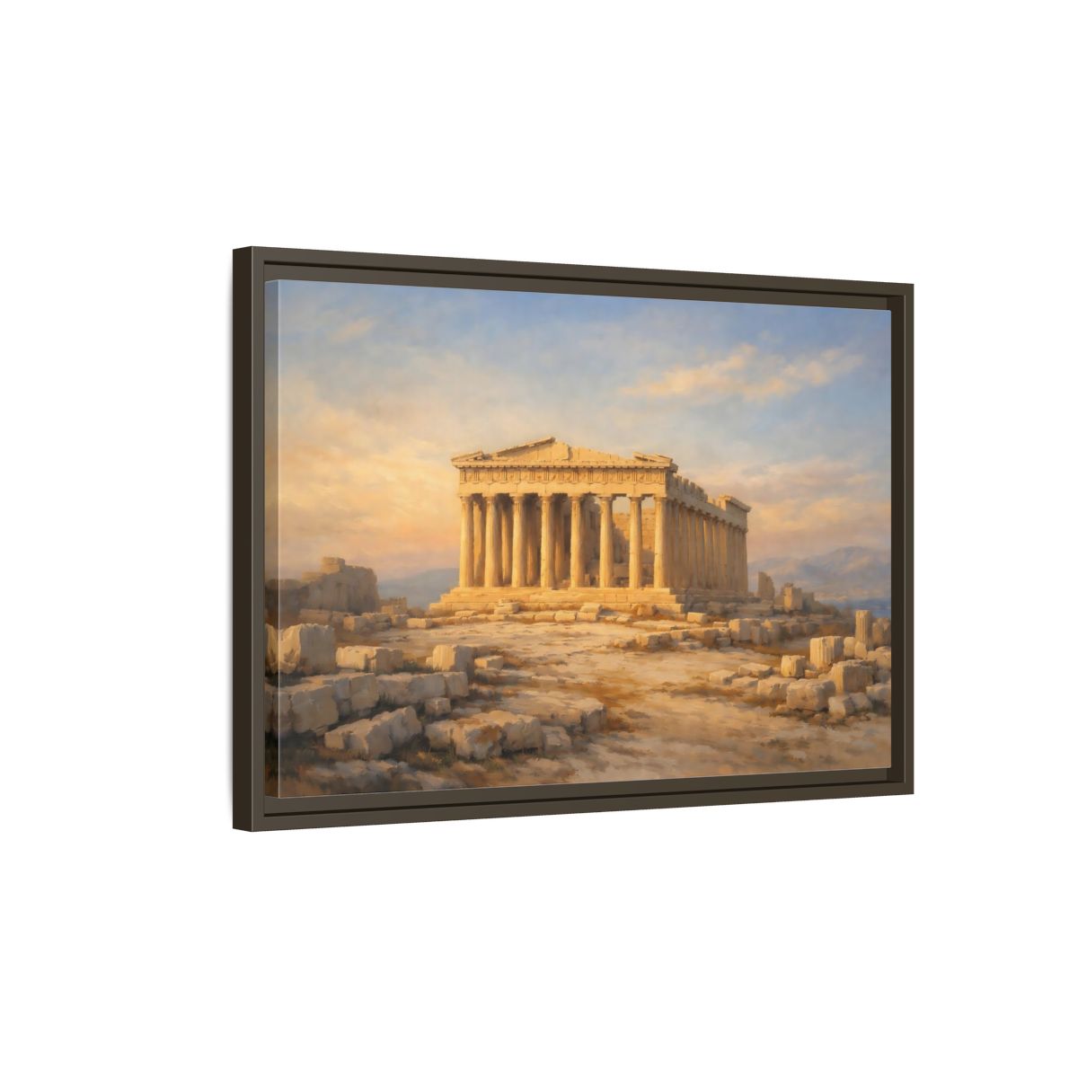 Side Mockup 2. Vintage Parthenon Golden Parthenon shown as stretched canvas wall art
